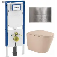 Geberit QeramiQ Dely Toiletset - 36.3x51.7cm - diepspoel - rimless - UP720 inbouwreservoir - softclose toilet zitting 35 mm - steel bedieningsplaat - rechthoekige knoppen - mat beige