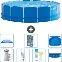 vidaXL Rond Frame Zwembad - 457 x 122 cm - Blauw - Inclusief Pomp - Ladder - Grondzeil - Afdekzeil Voetenbad - 8-delig