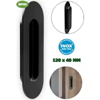 AMIG Inbouw schuifdeurkom ovaal 120x40 mm mat zwart