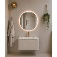 Mueller Rounda badkamermeubel eiken licht geribbeld met afgeronde hoeken 80cm en witte wastafel met kraangat