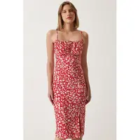Happiness İstanbul Bloemengebroken Ribbel Bodycon Midi-jurk met Split