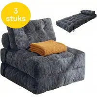 Moeve Slaapbank 1 persoons - 3 stuks - 2 in 1 - Comfortabel & Makkelijk in gebruik - Logeerbed opbouwbaar - Bedbank - Slaapstoel - Zetelbed - Grijs