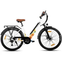 Hiland Starry elektrische stadsfiets - 26 inch - 250W motor - 50km actieradius - 36V 7.8Ah accu - Shimano 7-versnellingen - Unisex - Wit