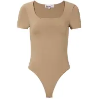 Gimme Seamless Basic T-shirt Body – Nauwsluitende Jumpsuit-Top – De Perfecte Basis voor elke Outfit - Licht Bruin - Maat L