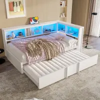 Sweiko Slaapbank - 90 x 200 cm - Met uitschuifbaar bed - Opbergruimte - LED-verlichting - USB-poorten - Wit