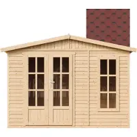 Timbela M334FB+H334FBRED - Tuinkantoor - 6,03 m² - 222x332xH232 cm - met vloer en rode dakpanelen