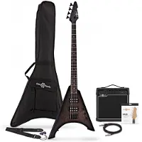 Gear4Music Harlem V Bass Guitar + 15W Amp Pack Trans Black