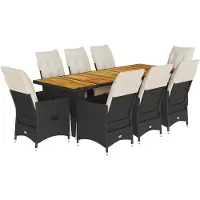vidaXL 9-delige tuin-bistroset met kussens, zwart, polyrotan