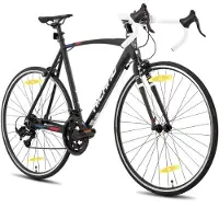 Hiland Racefiets - 700 x 32C - 14 Versnellingen - Lichtgewicht Aluminium Frame - Wielrenfiets voor Heren & Dames - Zwart 53