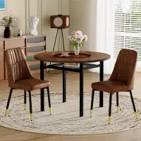 STILVORA Eettafelset 100 Cm - Ronde Tafel Met 2 Comfortstoelen En Glazen Blad - Voor Eetkamer En Keuken - Bruin Zwart