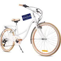 Sun baby Flower Bike Kinderfiets 24 inch meisjes van 8 tot 12 jaar, Beige en wit, Fiets voor een meisje met 7 versnellingen, bagagedrager, metalen spatborden, V-brake, kettingkast