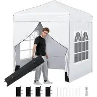 Costway Pop-up paviljoen, 2x2 meter, tuinpaviljoen met afneembare zijwanden, metalen frame, ramen, 4 zandzakken en transporttas, inklapbaar, wit