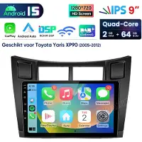 Hexinex Quad-Core autoradio Geschikt voor Toyota Yaris XP90 2005-2012 - Draadloos CarPlay,GPS Navi, Android 15 Android Auto, multimediaspeler, 2GB+64GB