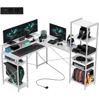 HOMCOM L-vormig Computerbureau Spaanplaat, metaal 137L x 140B x 139,5H cm Wit