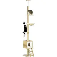 Northio Kratzboom, hoogte 240-260 cm, met kattenhuis en hangmat, lichtbruin + beige