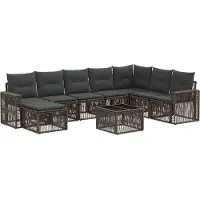 vidaXL Tuinbank Set 9 pcs Grijs en Donkergrijs poly rattan