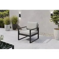 Margaret Hadas24 Margaret Hadas: 24 Gartensessel, outdoor, Madera lounge fauteuil, tuinbank, terras, balkon, weerbestendig, metalen, zitbank met rugleuning, zwart, lichtgrijs