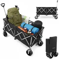 HyperMotion Opvouwbare Bolderkar XXL 250L 100 kg - Campingkar, Strandkar, Transportwagen, Tuinkar met Remmen - Zwart/Zilver