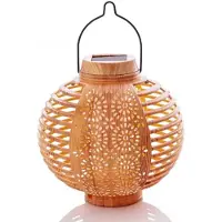 Westfalia Zonne-lantaarns "Flame" Bamboe Look 2-delige set Ø15cm Hoogte 15cm Solar met Flakkerend Vlam-Effect en Ophanghaak