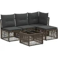 vidaXL Tuinbank Set 5 pcs Grijs poly rattan