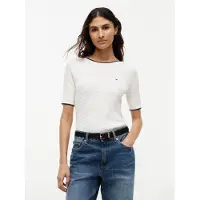 Tommy Hilfiger Fine Cable Boat Neck Top Ivory Petal Maat: M | Sweaters Outlet | Dames | Wit