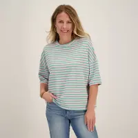 Je m'appelle Tee Top Stripes | Aqua / Pink Aqua / Pink Maat M