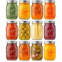 Nutrichef Glazen Weckpotten – 12-delige set glazen potten met roestvrijstalen deksels – 473 ml