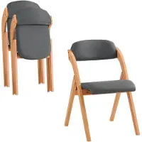 SoBuy Set van 2 Klapstoel, Bureaustoel met Gestoffeerd Zitkussen, Eetkamerstoel, Natuur/Donkergrijs, 47.5x77x59 cm, FST92-SGx2 - voor eetkamer, balkon of kantoor