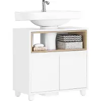 SoBuy BZR148-W wastafelonderkast met 2 deuren en 1 vak, badkamermeubel met open vakken, witte wastafelonderkast, afmetingen ongeveer 60x61x30 cm