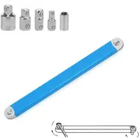 Snq Verlengde sleutelset - 39×3,7×1,8 cm - Inclusief 5 accessoires - Verlengde offset-sleutel voor slagmoersleutels en pneumatische schroevendraaiers - Metaal - Blauw