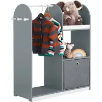 SoBuy KMB40-HG Kindergarderobe 97x35x108 cm Grijs – Kinderkapstok met 3 Haken, Opbergplanken en Mandje
