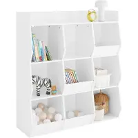 SoBuy Boekenkast voor kinderen, speelgoed, kinderen, met 9 vakken, meubels, opslag, speelgoed, rek, boekenkast, tijdschriftenrek, wit, 95 x 34 x 105 cm, KMB120-W