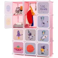 Coast Kinderkledingkast 12 Kubussen – Roze/Wit – 107 x 36 x 142 cm – Uitbreidbaar met Deuren en 2 Hangstangen