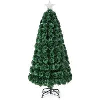 Costway Kunstmatige Kerstboom - 150 cm - Groen - 170 LED Lampjes - Met Ster & 8 Lichtstanden