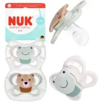 Nuk Perfect Match Air Fopspeen 0–6 Maanden – Siliconen – AIR Ventilatiesysteem – 2 Stuks- kikker/teddybeer