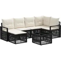 vidaXL Tuinbank Set 7 st Zwart poly rattan