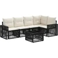 vidaXL Tuinbank Set 6 st Zwart en Crème Wit poly rattan