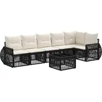 vidaXL Tuinbank Set 7 pcs Zwart en Crème Wit poly rattan