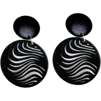 Charme Bijoux Clip oorbellen- Zwart -hout -7 cm- geen gaatje- lang-