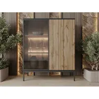 GRAINGOLD – Vitrinekast Deo – Mat zwart - Met Deuren en Ledverlichting - Moderne Opbergruimte - 126 cm