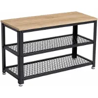 Acaza Schoenenrek - Schoenenbank - Schoenenkast - 73 x 45 x 30 cm - Industrieel Design - Metaal met Hout - Lichte Eik Kleur