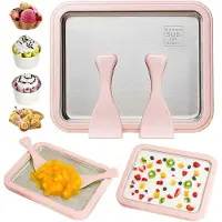 COOAU Ice Cream Maker - IJs Maken - Zonder Stroom - Teppanyaki - IJsmaker IJsmachine - IJsrolplaat - Roze