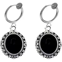 Charme Bijoux Klem oorbellen- Darci -zwart -zilverkleur -3 cm- geen gaatje-