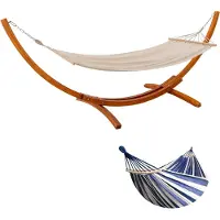 HOMAVO Hangmat met Houten Standaard, Inclusief 2 Hangmatten, Belasting 200 kg, 320×120×120 cm, Hoogte Verstelbaar, Voor Tuin, Terras en Balkon