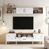 MODFU - TV-Meubelset - Hangende Vitrinekast En Opbergruimte - Modern - Voor Woonkamer - MDF - Wit - 180 x 40 x 50 cm