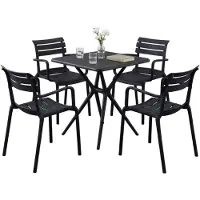 CLP Avena tuinmeubelset - 4 stapelstoelen - vierkante eettafel 72x72cm - weerbestendige balkonset - voor terras en tuin - zwart