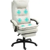 Vinsetto -Bürostuhl mit Massagefunktion-Polyester-70B x 62T x 120-130H cm-Cremeweiß