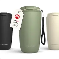LARS NYSØM Nøgen Thermo Coffee Mug-to-go 500ml - BPA-vrij met Isolatie - Met Draagriem & Tritan Deksel (Sage Green)