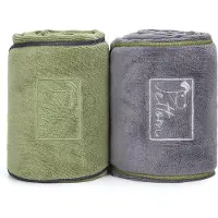 Unyqoos Pakket van 2 Microvezel Hondenhanddoeken, Extra Absorberend, Hondenhanddoeken met Zakken, Snel Droog, Badhanddoek voor Honden en Katten, 90 x 50 cm, Grijs en Groen.