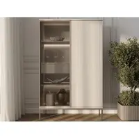 GRAINGOLD – Vitrinekast Deo – Beige - Met Deuren en Ledverlichting - Moderne Opbergruimte - 166 cm